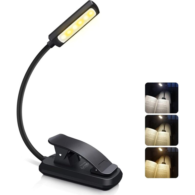 [neuwertig]wiederaufladbare Led-leselampe – 6 Leds (kaltweiß/warmgelb), 3 Helligkeitsstufen, 360° Flexibler Hals, Klemmleuchte Zum Lesen Bei Nacht Und Auf Reisen