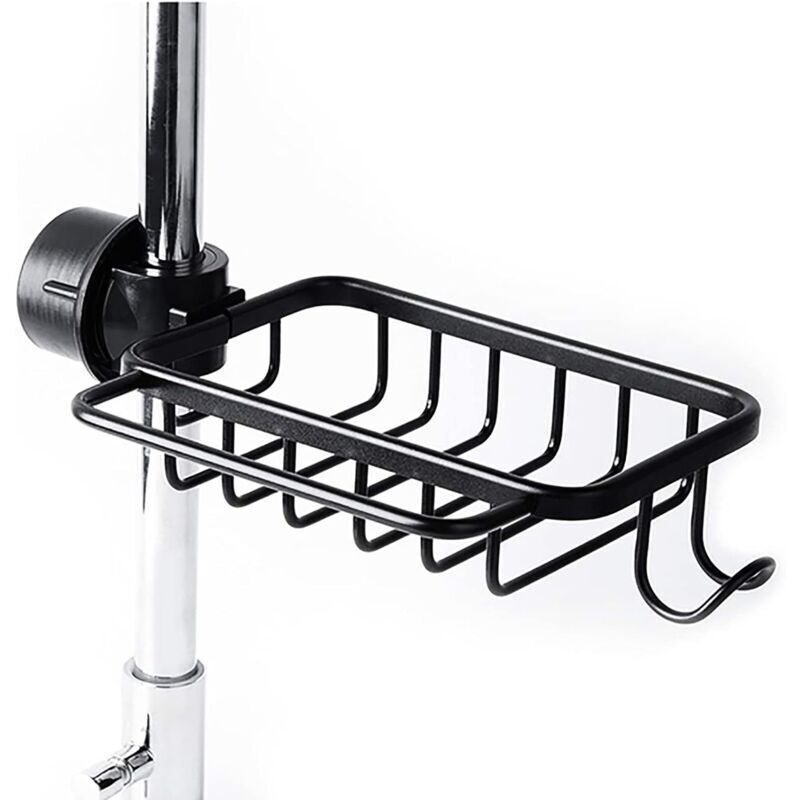 [neuwertig]schwammhalter Mit Haken, Aluminiumkorb, Ablage Für Die Küchenspüle, Duschablage, Seifen- Oder Shampooablage (schwarz – Verbesserte Ausführung)