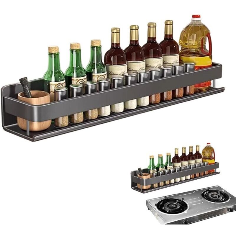 [neuwertig]wandmontiertes Gewürzregal, Küchengewürzablage, 50 Cm, Aluminium-organizer, Schwarz