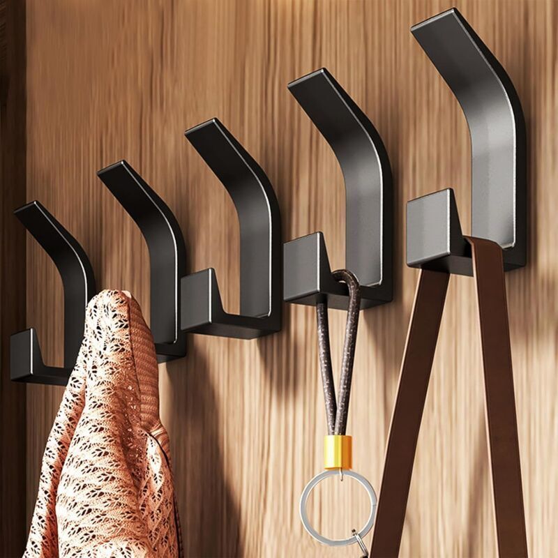 [neuwertig]robustes 5-teiliges Wandhaken-set Aus Metall, Doppelhandtuchhalter, Garderobenständer, Schwarz