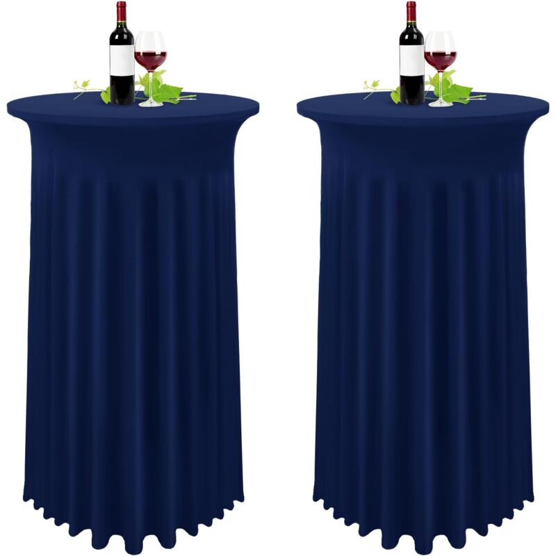 [neuwertig]set Mit 2 Dunkelblauen Stehtischdecken, 80 X 110 Cm, Marineblaue Tischdecke Mit Faltenrock