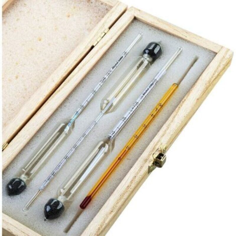 [neuwertig]professionelles Alkoholmeter - Set Aus 3 Hydrometern Mit Einer Teilung Von 0 Bis 100% + Thermometer Zur Messung Des Alkoholgehalts Von Brandy, Whisky, Wodka, Cognac Usw.