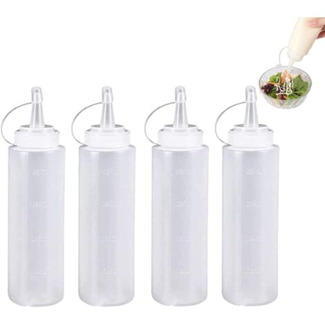 [neuwertig]4 Stück 200 Ml Kunststoff-gewürzflaschen, Mehrzweck-gewürzflaschen, Quetschflaschen, Transparente Saucenflaschen Mit Verschluss Für Gewürze