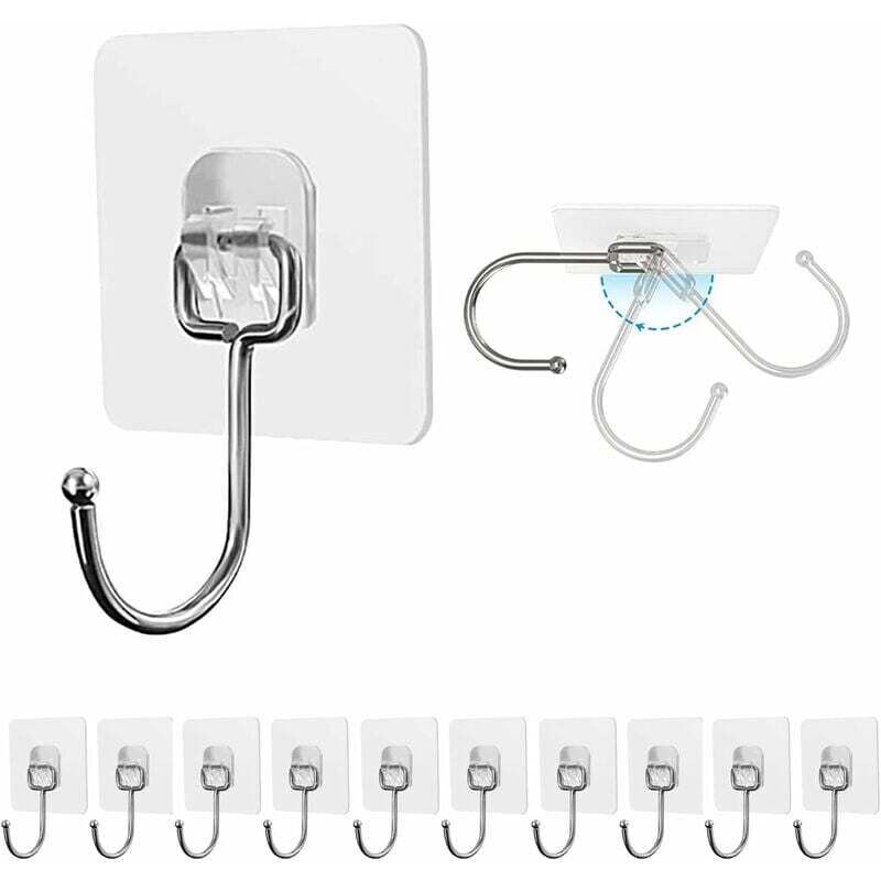 [neuwertig](10 Stück) Selbstklebende Haken, Max. 15 Kg, Transparent, Wasser- Und Ölbeständig, Für Handtuchhalter An Wand, Bad, Küche, Decke, Wand Und Tür