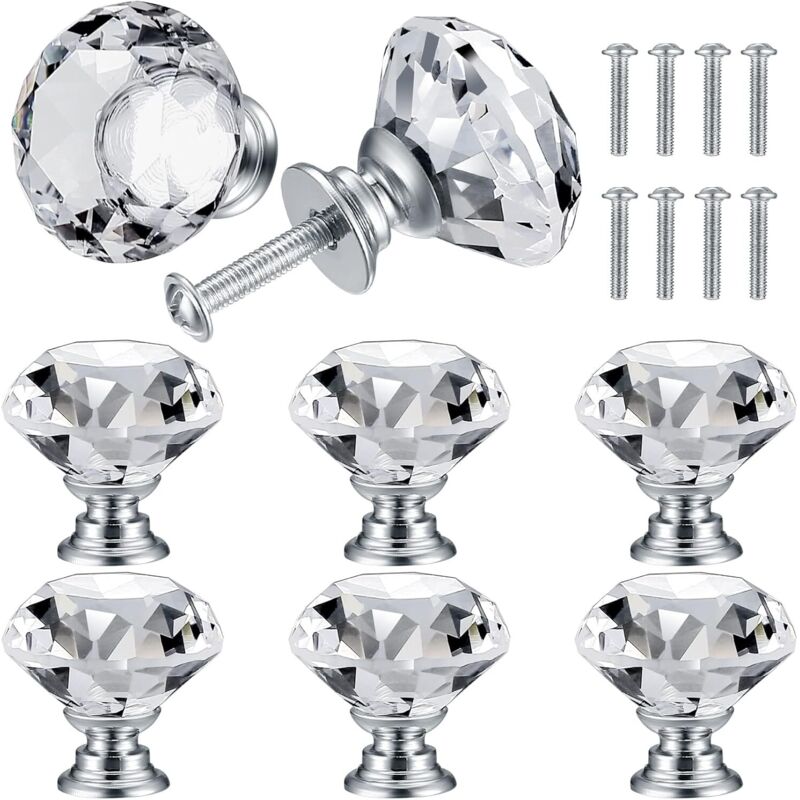 [neuwertig]8 Stück Kristall-türknöpfe, Diamantgriffe, Diamant-möbelgriffe, Schrankknöpfe, Schubladengriffe, Küchenknöpfe – 30 Mm