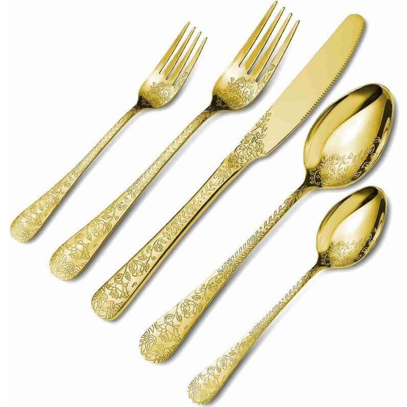 [neuwertig]besteckset Für 4 Personen, Messer, Gabeln, Löffel, Essgeschirr, Gold