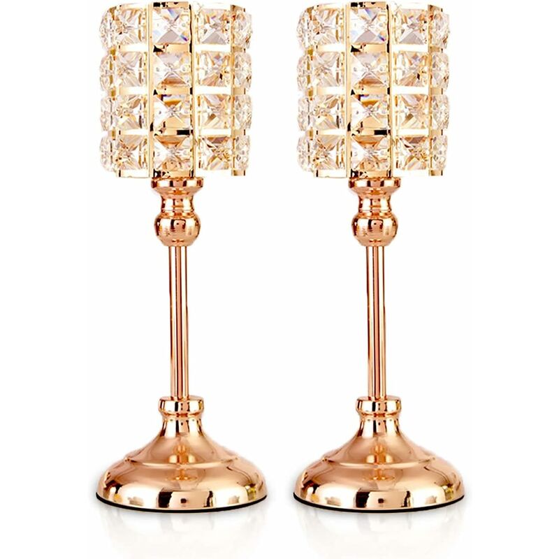 [neuwertig]2-teiliges Set Goldener Kristall-teelichthalter, Metallzylinder, Luxuriöser Kronleuchter, 29,5 Cm Hoch, Kerzenhalter-ornamente Für Weihnachten, Wohnzimmer, Hochzeits-tischdekorationen (mitt