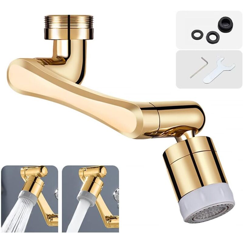 [neuwertig]wasserhahnverlängerung, Verbesserter 1440°-luftsprudler, Universeller Spritzschutz, 2 Strahlarten, Schwenkbarer Luftsprudler Für Küche Und Bad (gold)