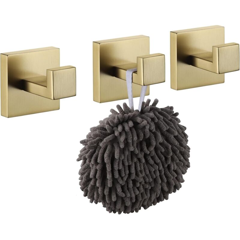 [neuwertig]set Mit 3 Quadratischen Wandhaken Aus Gebürstetem, Goldfarbenem Edelstahl, Gold