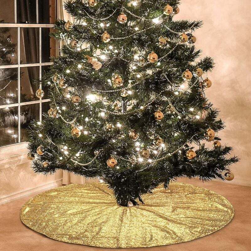 [neuwertig]großer Weihnachtsbaumrock Mit Glitzernden Pailletten – 122 Cm – Weihnachtsbaum- Und Laubenschmuck – Gold