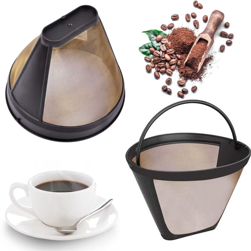 [neuwertig]set Mit 2 Wiederverwendbaren Kaffeefiltern, Permanentfilter, Kompatibel Mit Den Meisten Kaffeemaschinen, 100 Mesh, Edelstahl 304, Mit Griff, 12 Cm (gold)