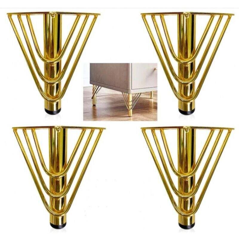 [neuwertig]4 Goldene Metall-möbelfüße, 15 Cm, Moderne Ersatz-sofabeine, Beine Für Couchtisch, Tv-ständer, Bodenschoner + Geräuschloser, Rutschfester Fuß