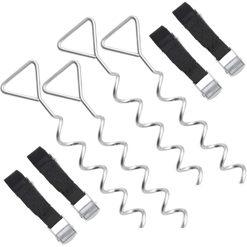 [jamais Utilisé]trampolin-befestigungsset, 4er-pack, Bodenanker, Spiral-erdanker, 4 Heringe Und 4 Gurte, Befestigungsmaterial Für Schaukeln, Silber Und Schwarz