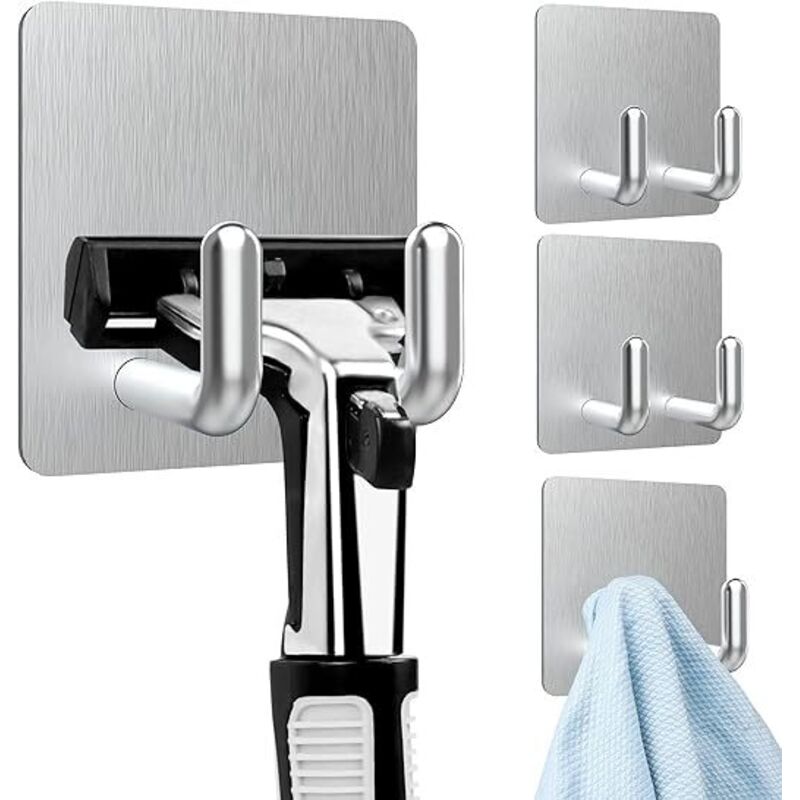 [neuwertig]4er-set Selbstklebende Wandhaken (stark Haftend), Robuste Edelstahl-handtuchhaken Für Bad Und Küche, Selbstklebend, Kein Bohren Erforderlich, Für Küche, Wohnzimmer Und Büro – Silber