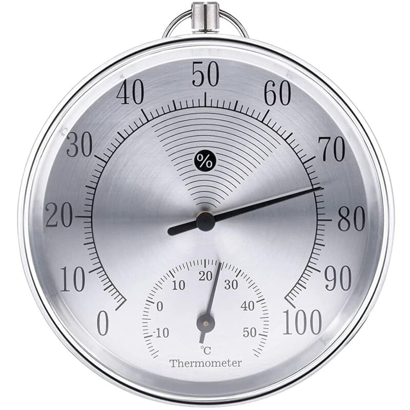 [neuwertig]außenthermometer, 10 Cm, Kabellos, Zur Wandmontage, Analoges Thermometer Und Hygrometer, Geeignet Für Häuser, Gewächshäuser, Gärten, Autos Usw. (silber)