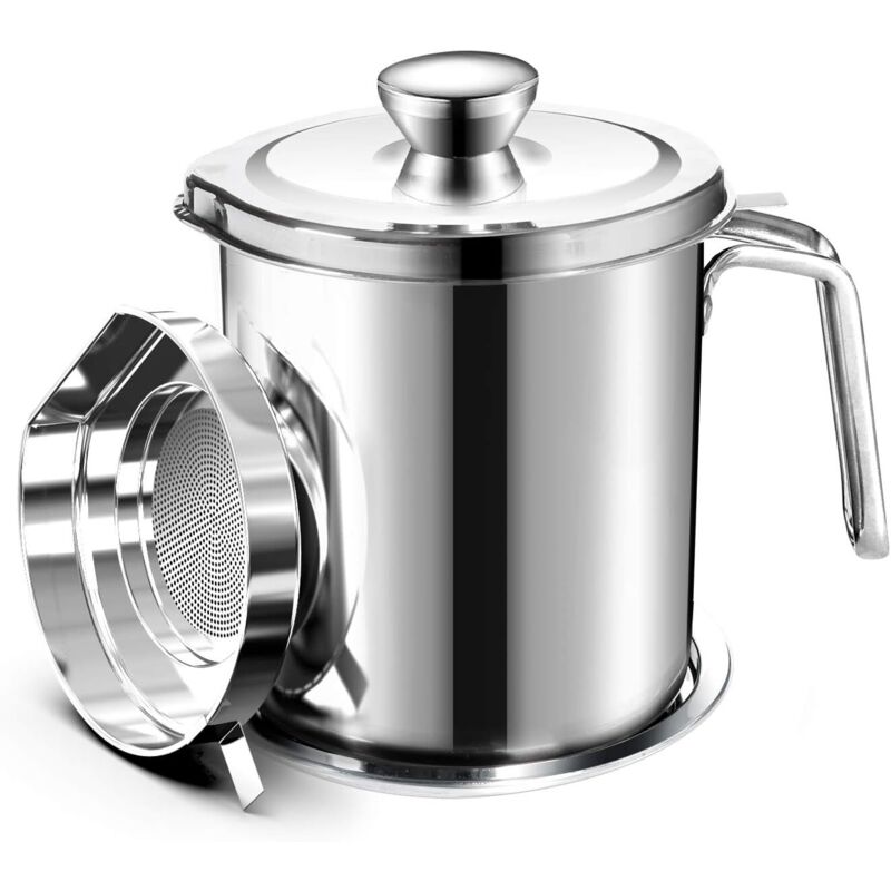 [neuwertig]öltopf Aus Edelstahl Zur Aufbewahrung Von Speisefett Mit Einem 2-liter-behälter, Staubdichtem Deckel Für Ein Feinmaschiges Sieb Und Rutschfester Platte Zur Aufbewahrung Von Frittieröl.