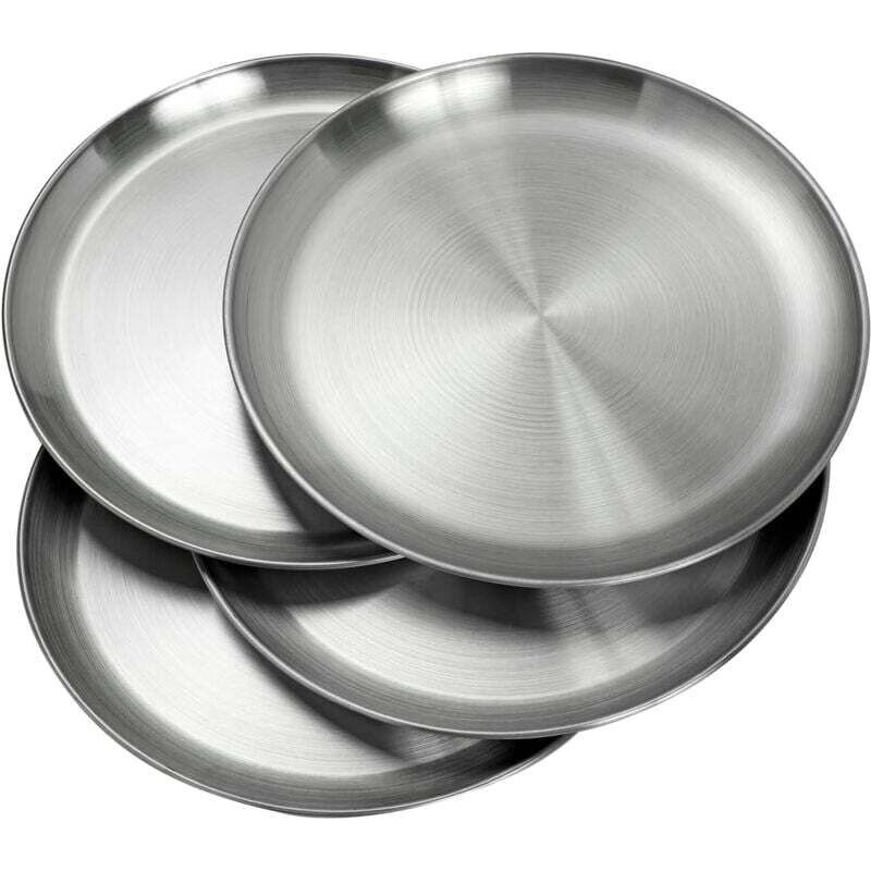 [neuwertig]20 Cm Große Edelstahlplatten, Leichte Metallplatten, Unzerbrechlich, Ungiftig, Spülmaschinenfest, Bpa-frei Und Gesundheitlich Unbedenklich (4 Stück)