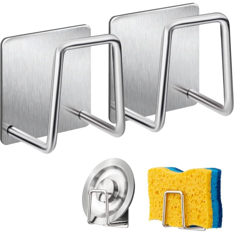 [neuwertig]schwammhalter - Haken Für Spülschwämme Aus Edelstahl 304, Selbstklebend - Spülbeckenzubehör - Klebehaken, Aufbewahrung Für Küche Und Bad (2er-pack, Silber).