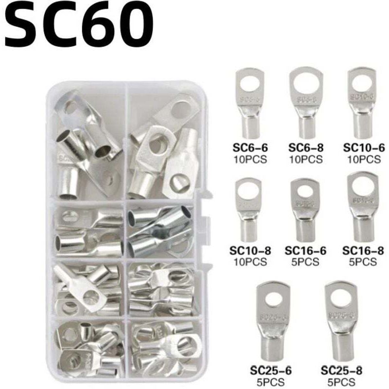[neuwertig]packung Mit 60 Kabelschuhen, Ringkabelschuhen, Kupferkabelverbindern, Sc-ringkabelschuhen (silber)