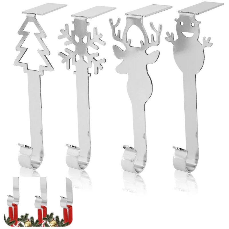 [neuwertig]weihnachtsstrumpfaufhänger-set (4 Stück) Für Kamin, Weihnachtsgirlandenhaken, Kaminhaken Für Weihnachtsdekoration, Strumpfclips, Silber