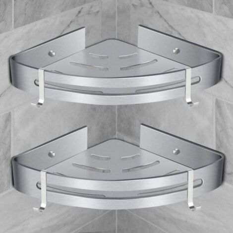 [neuwertig]eckduschregal, Badezimmerregal Ohne Bohren, Duschkorb, Wandmontiertes Duschregal Aus Aluminium, Zweiteilige Aufbewahrungsbox, Silber (2 Stück)