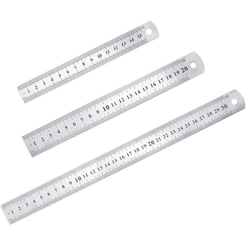 [neuwertig]3-teiliges Präzisionslineal-set Aus Edelstahl, Metall-lineal-set, 15 Cm (6"), 20 Cm (8"), 30 Cm (12"), Silbernes Edelstahllineal