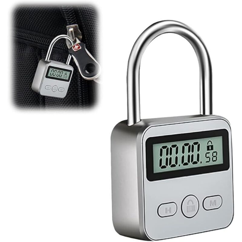 [neuwertig]kofferschloss Mit Display, Lcd-bildschirm, Usb-wiederaufladbares Zahlenschloss Mit Timer Zur Vorbeugung Schlechter Angewohnheiten (silber)