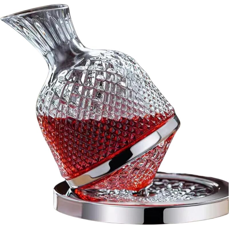 [neuwertig]universelle Weinkaraffe, 360° Drehbar, Silberfarben, 1,5-liter-flasche Mit Fuß, Bleifreies Kristallglas, Mundgeblasen (silberfarben)