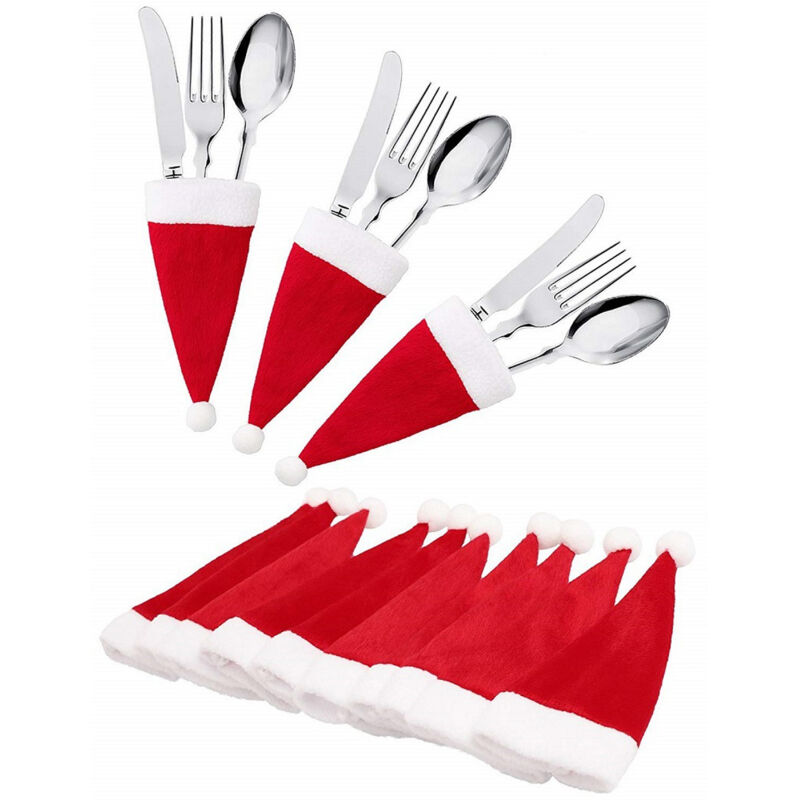 [neuwertig]15-teiliges Set Weihnachtlicher Besteckhalter In Form Von Weihnachtsmannmützen, Gabel- Und Löffelaufbewahrungsbeutel, Weihnachtliche Bestecktasche Für Die Weihnachtstafel