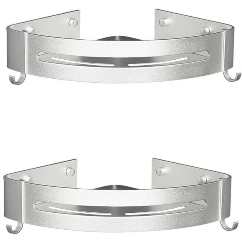 [neuwertig]set Mit 2 Eckduschablagen, Kein Bohren Erforderlich, Metall Mit 2 Duschhaken, Rostfrei, Selbstklebende Halterung Für Badezimmerutensilien (silber)