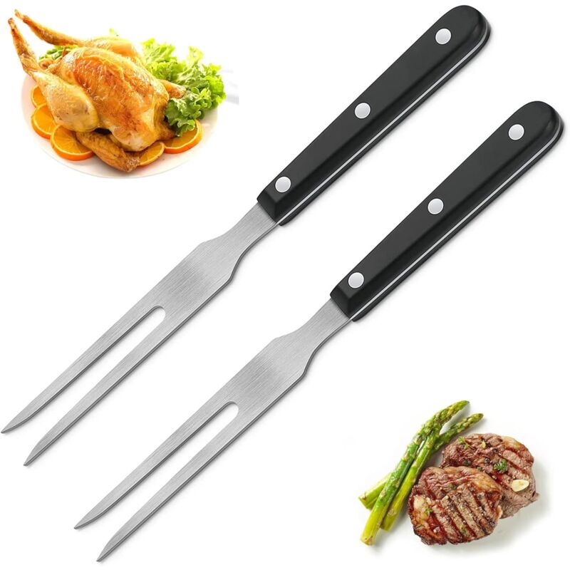 [neuwertig]fleischgabel Mit Holzgriff, 2-teilig, Edelstahl, Lange, Geschmiedete Grillgabel Für Truthahn, Steaks, Braten Und Zum Kochen, Universell, Silber, Schwarz