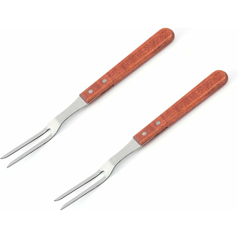 [neuwertig]2-teiliges Tranchierbesteck Aus Edelstahl, Fleischgabel, Kochgabel Mit Holzgriff, Bratspieße, 33,3 Cm, Für Fleisch Und Geflügel, Hot-dog-gabel