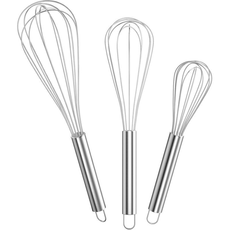 [neuwertig]professioneller Edelstahl-küchenbesen, 3-teiliges Manuelles Eierquirl-set (15,8 Cm, 21,8 Cm, 25,3 Cm), Schneebesen Zum Mischen, Rühren Von Teig, Eiern, Aufschäumen Und Schlagen, Silber