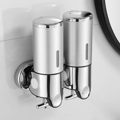 [neuwertig]500 Ml X 2 Wandseifenspender, Doppelkopf-handseifenspender, Flüssigseifenspender, Duschgel-shampoo-spender Für Küche, Bad, Hotel (silber)/