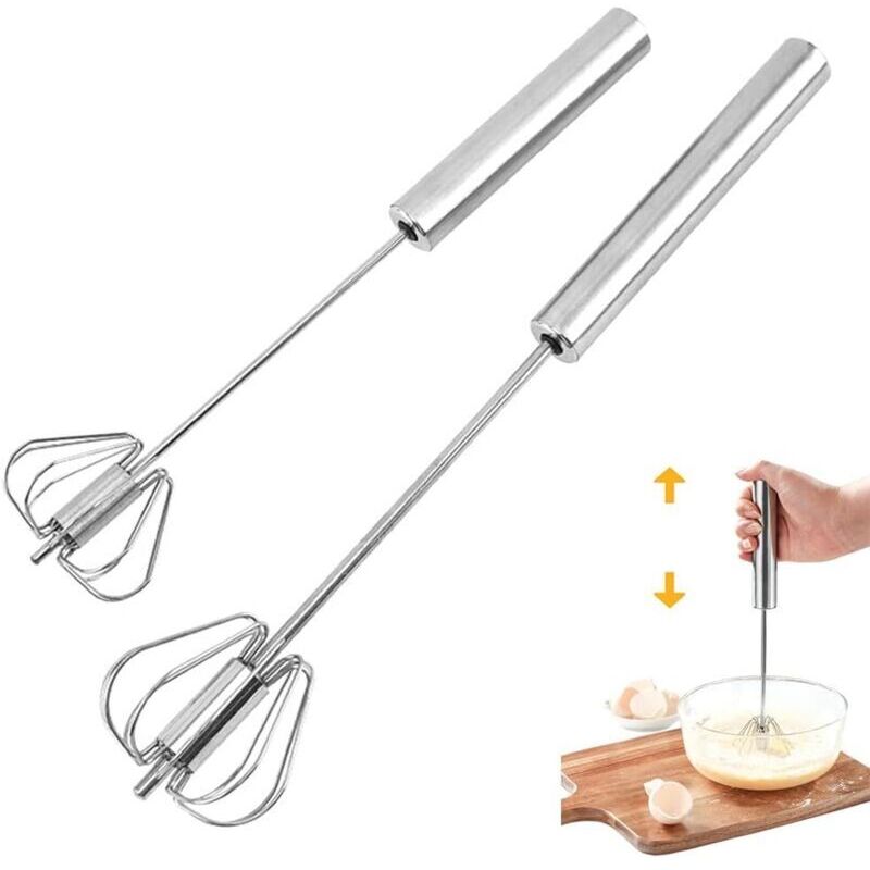 [neuwertig]schneebesen, Halbautomatischer Multifunktions-handschneebesen Aus Edelstahl, Milchaufschäumer, Rotationsrührer Für Küchenutensilien (14 Zoll + 10 Zoll)