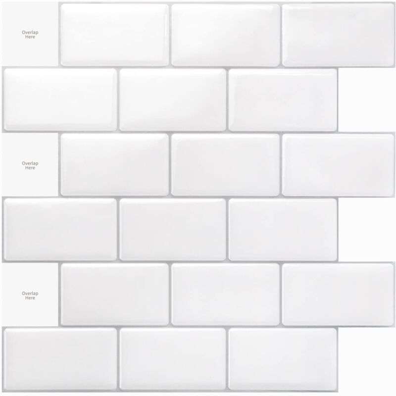 [neuwertig]3d-küchenrückwand, 10 Platten, 30 X 30 Cm, Selbstklebende Fliesen, Glänzend Weiß