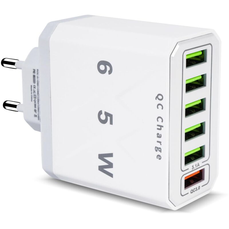 [neuwertig]multi-usb-ladegerät, 65-w-usb-schnellladegerät Mit 6 Anschlüssen Und Qc 3.0 Smart Fast Charger, Universelles Usb-a-netzteil Für 15 Pro Max, 14 Plus, 13, 12, 11, Se, Xr, Ipad Und Samsung