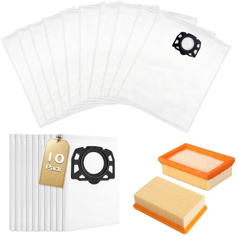 [neuwertig]packung Mit 10 Filterbeuteln + 2 Kfi 4410 Filtern Für Kärcher Staubsauger Wd4, Wd5, Wd6, Mv4, Mv5, Mv6, Wd5p, Wd6p, Kwd4, Kwd5, Kwd6, Staubsauger-filterbeutel Für Nass- Und Trockensauger 2.