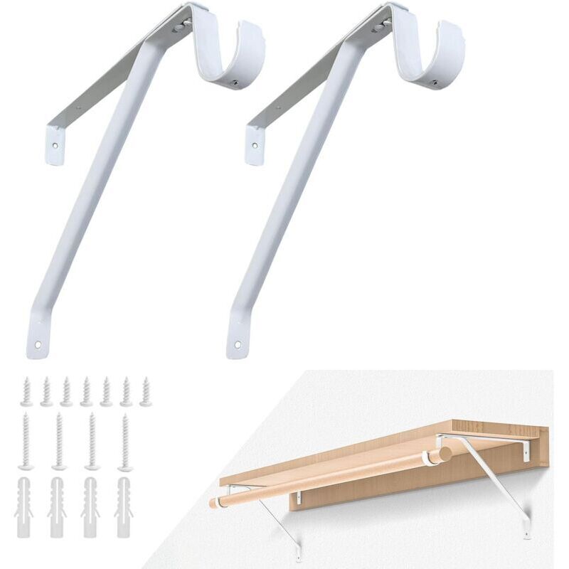 [neuwertig]2 Stück Robuste Kleiderstangenhalterungen, Verstellbare Kleiderstangenhalterungen Und Stangenhalter, Weiße Wandklemmen Für Kleiderstangen, Verstellbare Antirutschstreifen Auf Der Rückseite,