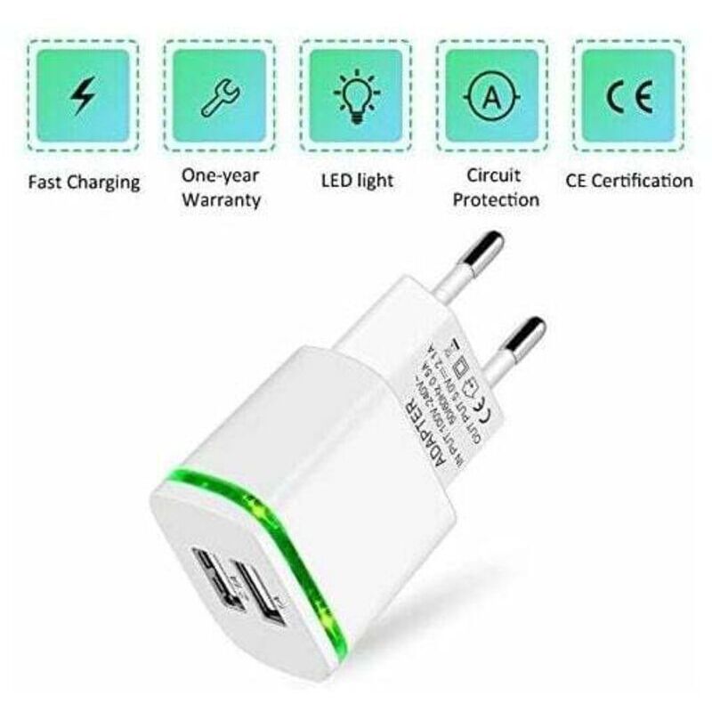 [neuwertig]usb-wandladegerät, 2er-pack, 2,1 A, 5 V, 2-port-universal-netzteil Mit Led, Ersatz Für Iphone 11, Xr, X, Xs Max, 8, 7, 6, 6s Plus, 5s, Samsung Galaxy/note, Ipad, Xiaomi-smartphone