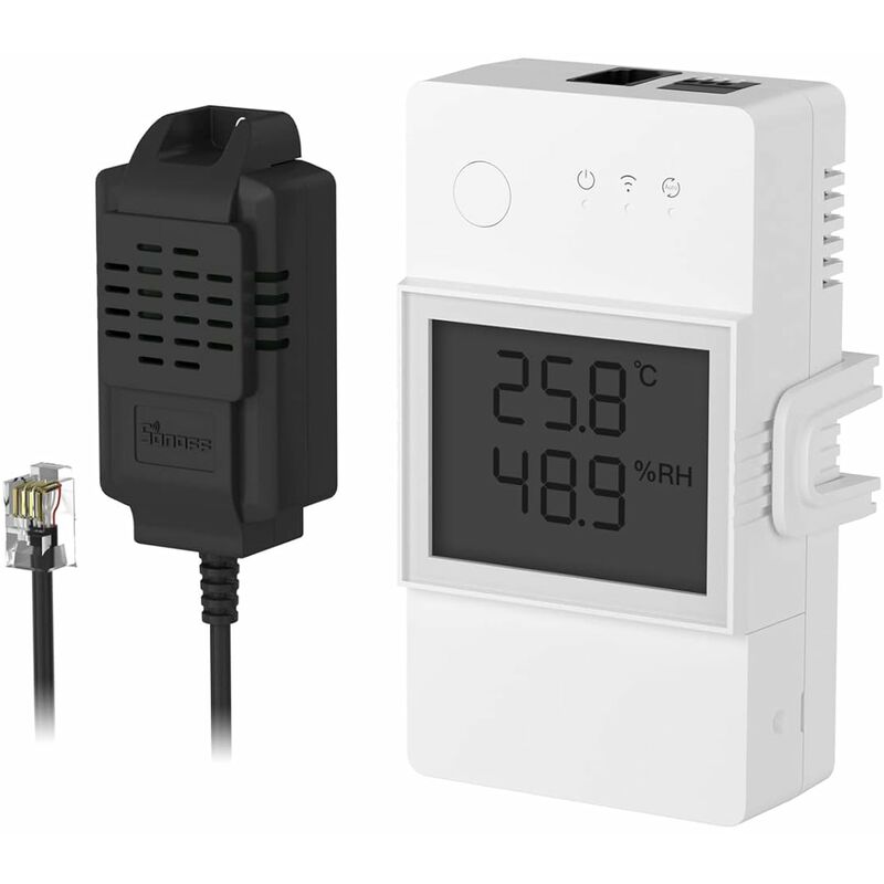 [neuwertig]th Elite 16a Wlan-smart-schalter Mit Ths01 Temperatur- Und Feuchtigkeitssensor, Fernsteuerung Per App, Temperaturüberwachung, Kompatibel Mit Alexa Und Google Home, Rj11-schnittstelle