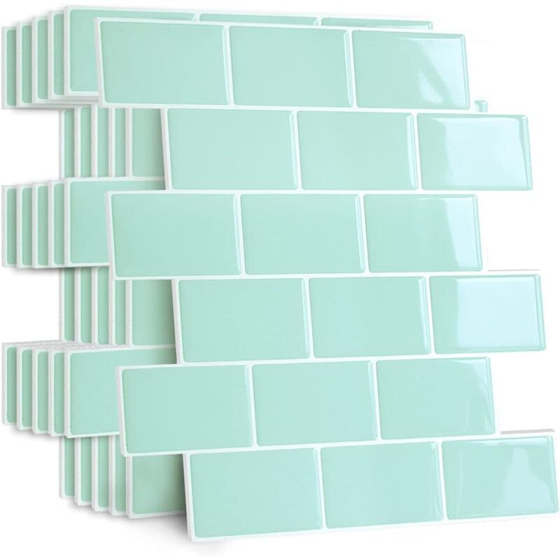 [neuwertig](grün) 10 Stück Dickere, Selbstklebende Spritzschutzfliesen Für Küche Und Bad, Weiße, Selbstklebende Fliesenimitat-wandfliesen, Wasserfeste 3d-metro-pvc-wandfliesen