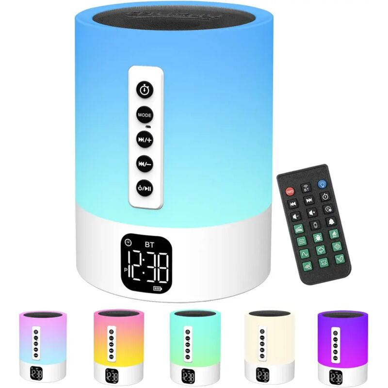 [neuwertig]bluetooth-lautsprecher-wecker Mit Nachttischlampe Und Weißrauschgenerator, Multifunktionaler Bluetooth-lautsprecher Mit Weißrauschen, Baby-nachtlicht Und Wecker – Geschenkidee Für Teenager,