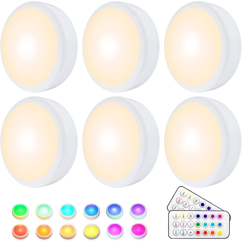 [neuwertig]schrankleuchte, Kabellose Rgb-led-nachtleuchte Mit 16 Farben, Led-treppen- Und Gaming-leuchte, Mit 2 Fernbedienungen Und Timerfunktion, 6er-pack [energieklasse A++]