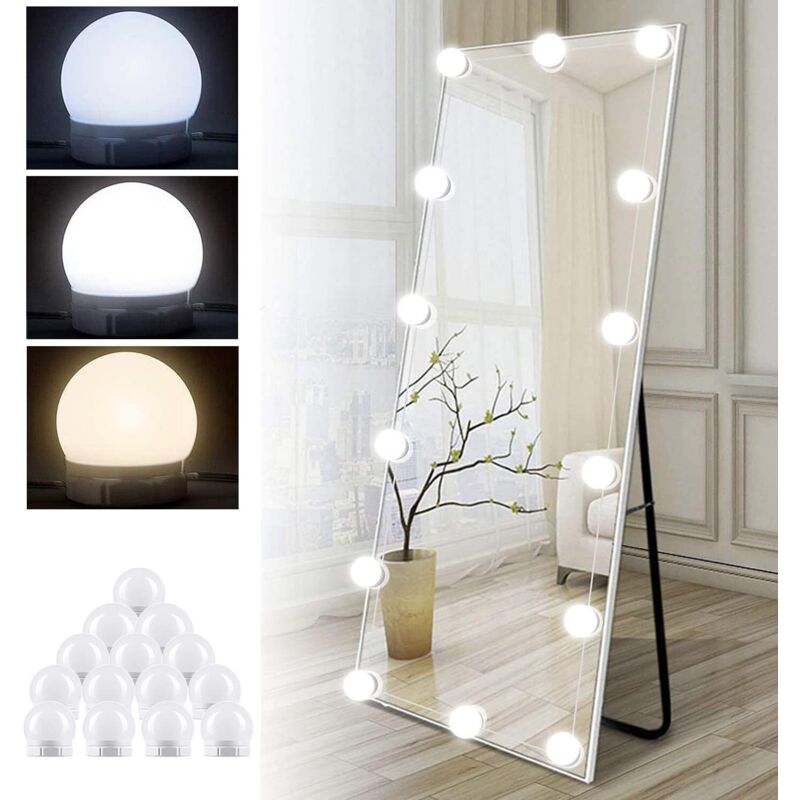 [neuwertig]14-flammiges Led-schminkspiegel-beleuchtungsset, Dimmbarer Hollywood-led-spiegel, Usb-schminkspiegelleuchte Mit Schalter Und Kabel, 3 Farben Und 10 Helligkeitsstufen, Selbstklebende Make-up