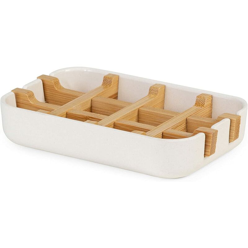 [neuwertig]kompakte, Weiße Seifenschale Aus Umweltfreundlichem Bambus, 100 % Natürlich, 100 % Biologisch Abbaubar, 100 % Plastikfrei, 13 X 8,5 X 2,4 Cm, Weiß/natur, Ran10267