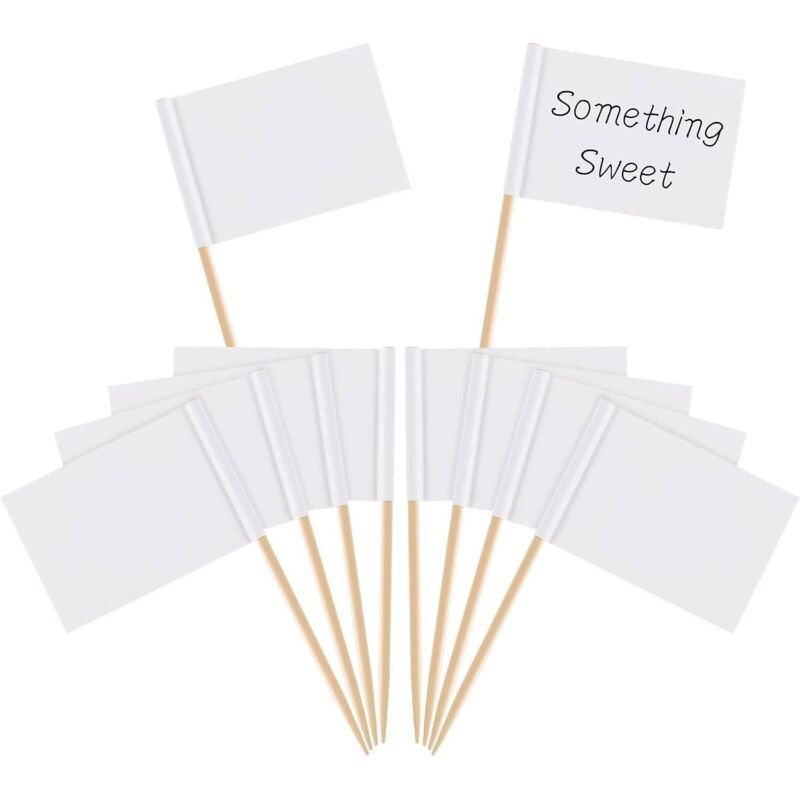 [neuwertig]leere Weiße Zahnstocherfähnchen, Käsemarkierungen, Etiketten Für Partykuchen, Käseplatten, Speisen, Vorspeisen (100 Stück)