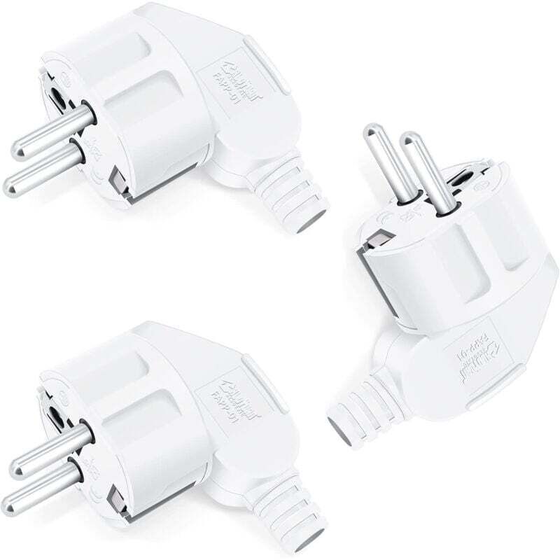[neuwertig]3 X Schuko-stecker, 250 V (16 A), Sicherheitsstecker Mit Knickschutzhülse, Schuko-stecker Aus Kunststoff, Unzerbrechlich, Langlebig, Geeignet Für Kabel Mit 8-10 Mm Durchmesser (weiß)