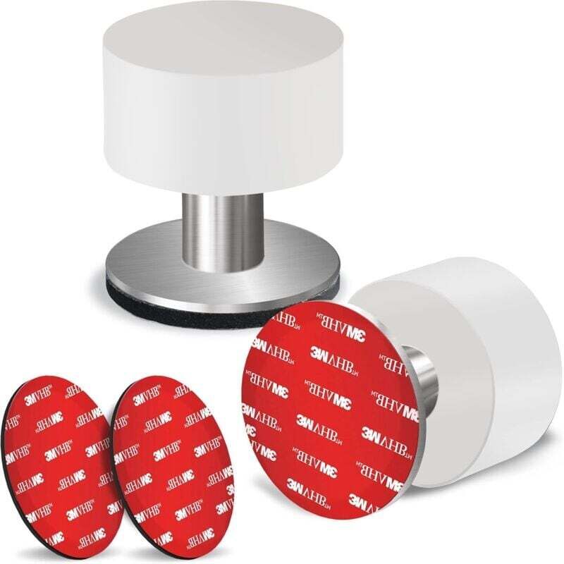 [neuwertig]türstopper Im Zweier-set Mit Extra Klebstoff, Weißem Gummikörper Und Edelstahl - Robuste, Schalldichte Türstopper, Geeignet Für Zuhause Und Büro.