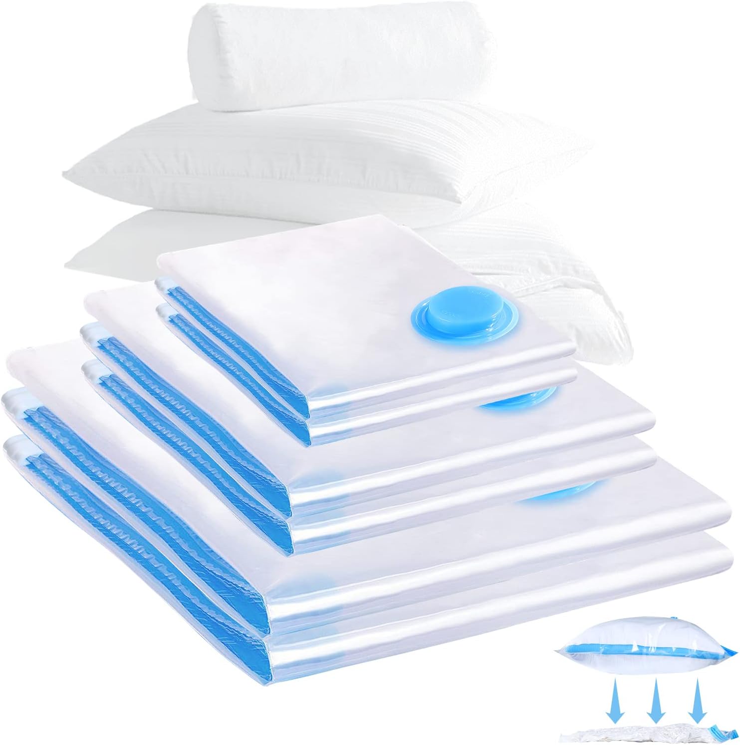 [neuwertig]vakuum-aufbewahrungsbeutel, 6er-pack (2xl 100 X 80 Cm + 2l 80 X 60 Cm + 2m 60 X 40 Cm) Für Kleidung, Wiederverwendbare Vakuum-aufbewahrungsbeutel Für Bettwäsche Und Decken.